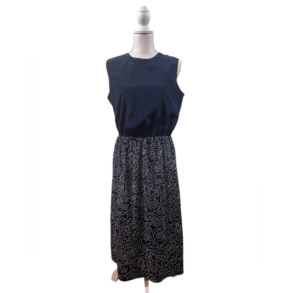 Vintage Lady Carol of New York”l Navy & White Swirl Midi Dress Size 14